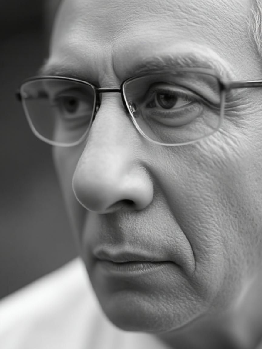 Extreme close up of just his upper face of his nose and eyes, at an angle profil (1)